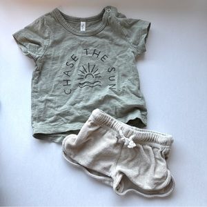 3 PC Set - Rylee +‎ Cru Chase the Sun Tee, Leaves Tee, & Terry Shorts  0-3M